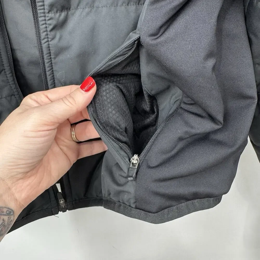 Nike THERMA-FIT Gray Black Quilted Full Zip Jacket Thumbholes Womens XS